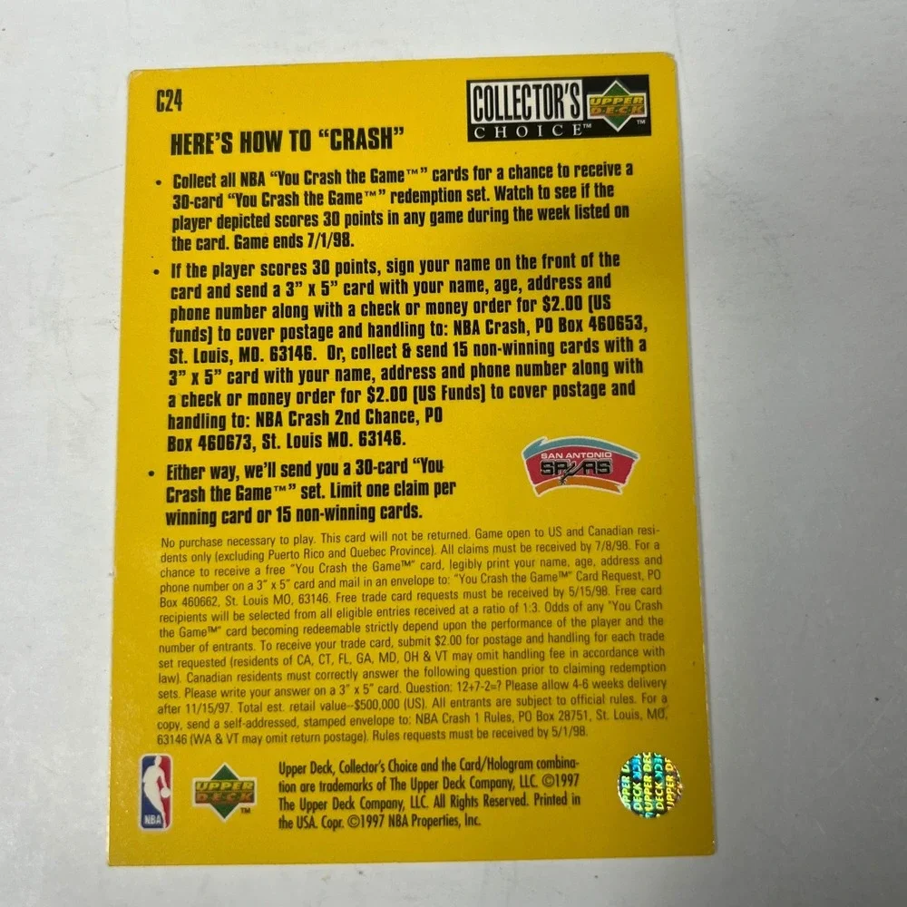 1997 Upper Deck Collector's Choice David Robinson You‎ Crash The Game Card Spurs